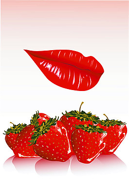 红唇与卡通草莓图片
