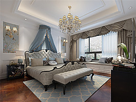 现代美式别墅客厅简装效果图
