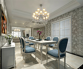 欧式时尚餐厅蓝色桌椅设计图