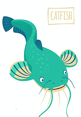 鲶鱼卡通插画鱼海鲜矢量素材