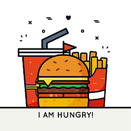 手绘汉堡饮料炸薯条插图背景