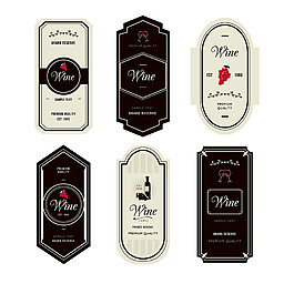 六个优雅的红色的细节葡萄酒标签