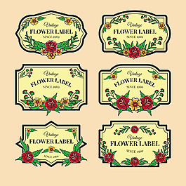 六个复古风格花卉标签