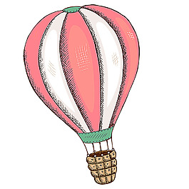 卡通扁平商业手绘可爱粉色热气球装饰图案