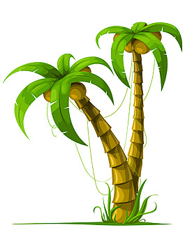 矢量卡通绿色椰子树装饰图案创意设计元素