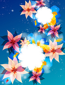 水墨花朵蓝色背景