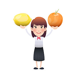 手绘女人双手举着水果插图背景