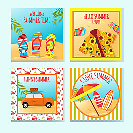 四个夏季装饰物品卡片