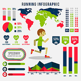 跑步运动信息图与世界地图