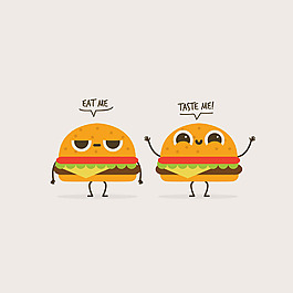 有趣的两个汉堡人物插图