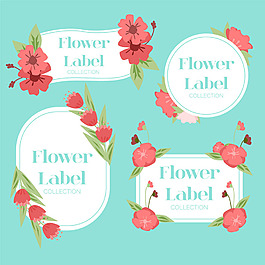 红色花卉装饰边框标签