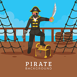 手绘海盗与宝船插图背景