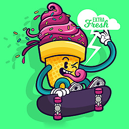 手绘创意冰淇淋卡通形象背景