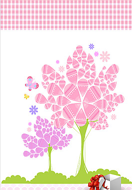 粉色格子小树背景