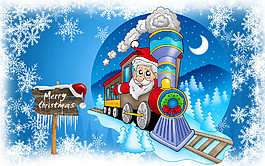 开火车的卡通圣诞老人图片
