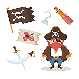 海盗船长人物与海盗元素矢量素材