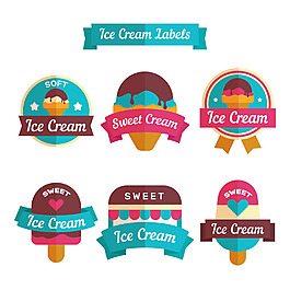六个扁平风格冰淇淋标签