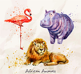 3款水彩绘非洲动物矢量素材