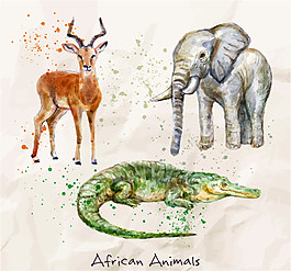 3种水彩绘非洲动物矢量素材