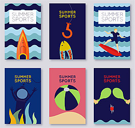 6款创意夏季运动卡片矢量素材