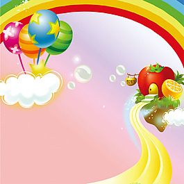 彩虹气泡气球白云苹果橙子素材