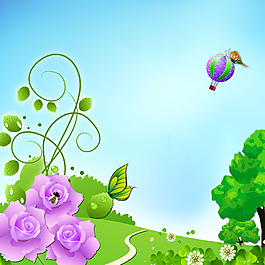 花朵树叶藤条蝴蝶氢气球素材