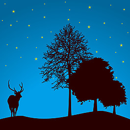 夜晚麋鹿星空背景