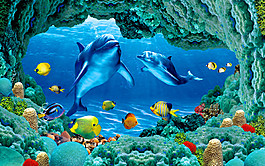 海豚背景墙图片