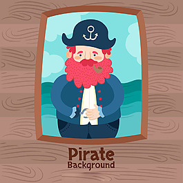 手绘红胡子戴帽子的海盗插图背景