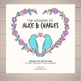 小鸟心形装饰花边婚礼主题设计背景