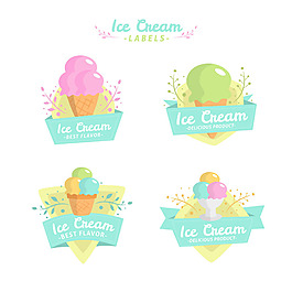 手绘彩色冰淇淋雪糕插图标签图标