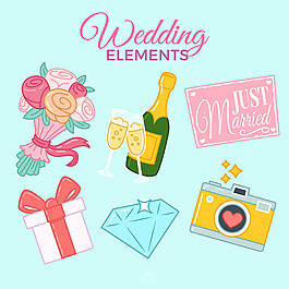 美丽的婚礼主题元素插图图标
