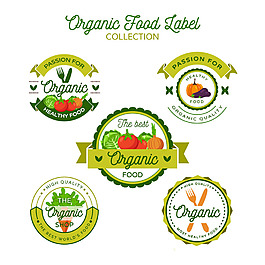 五个圆形生态健康食品餐具标签图标