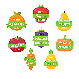 健康绿色蔬菜水果食物标签图标