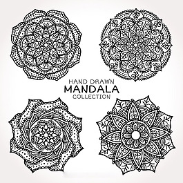 手绘黑白曼陀罗装饰花纹系列