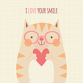 我爱你的微笑戴眼镜小猫插图背景
