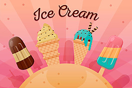 彩色冰淇淋雪糕插图红色背景