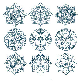 蓝色的各种形状曼陀罗装饰图案