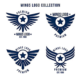 扁平风格蓝色翅膀双翼标志logo