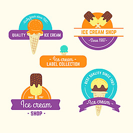 手绘多彩冰淇淋贴纸标签