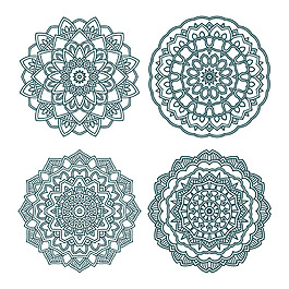 优雅蓝色曼陀罗花纹图案矢量素材