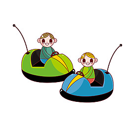 卡通小孩碰碰车元素