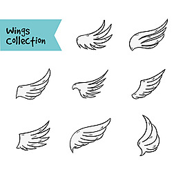 各种素描风格翅膀插图矢量素材