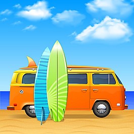 夏日暑假沙滩冲浪背景图