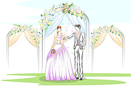 结婚卡通新人婚礼矢量插画素材