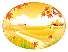 卡通圆形秋天枫叶风景素材