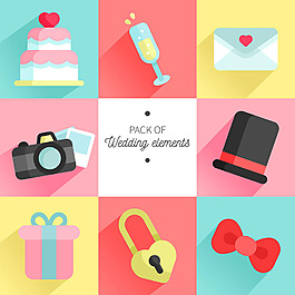 彩色各种婚礼物品元素矢量素材