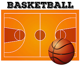 球篮和球场矢量插图背景
