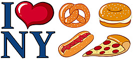 我爱纽约不同的食物标志插图