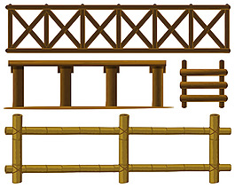 不同设计的木栅栏插图矢量素材